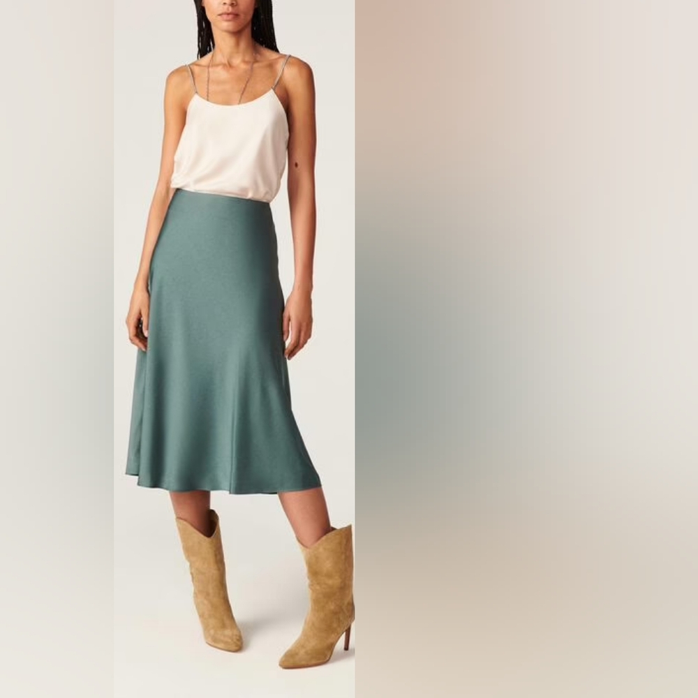 Ba&sh Cintia Green Silk Skirt